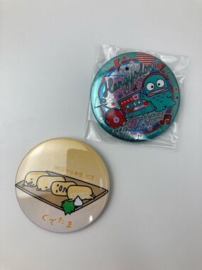 Sanrio Collectible Buttons: Gudetama and Hangyodon